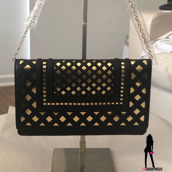 Black Leather Laser Cut Clutch - Picture 3 of 6